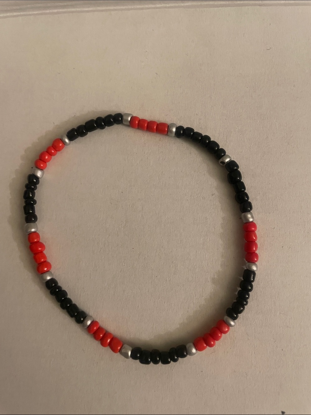 Red, Black & Silver Beaded Elastic Anklet